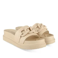 Mules BEIGE Femme Motif Chaîne A Enfiler