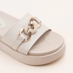 Mules BEIGE Femme Motif Chaîne A Enfiler
