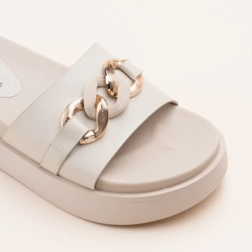 Mules BEIGE Femme Motif Chaîne A Enfiler