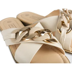 Mules BEIGE Femme Motif Chaîne A Enfiler