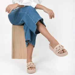 Mules BEIGE Femme Motif Chaîne A Enfiler
