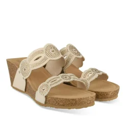 Mules BEIGE Femme Motif Paillettes A Enfiler
