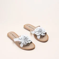 Mules BLANC Femme CUIR Motif Fleuri A Enfiler