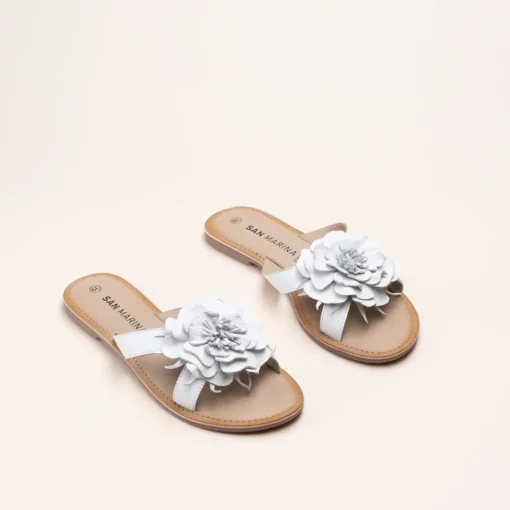Mules BLANC Femme CUIR Motif Fleuri A Enfiler