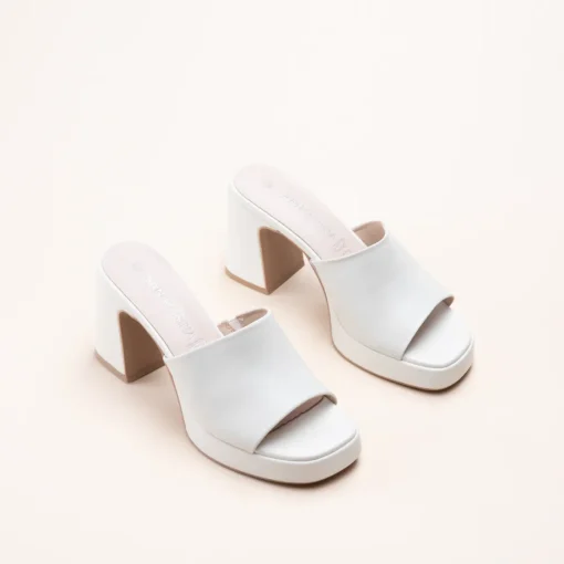 Mules BLANC Femme CUIR Motif Uni A Enfiler