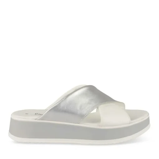 Mules BLANC Femme CUIR Motif Paillettes A Enfiler