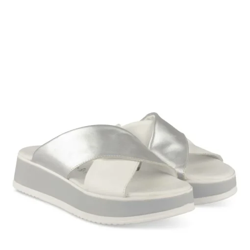 Mules BLANC Femme CUIR Motif Paillettes A Enfiler