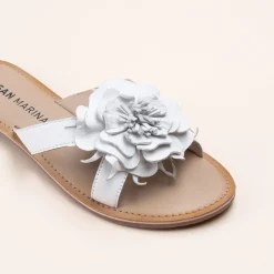 Mules BLANC Femme CUIR Motif Fleuri A Enfiler