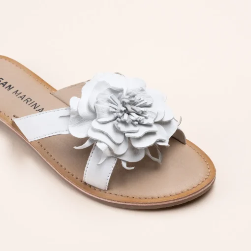 Mules BLANC Femme CUIR Motif Fleuri A Enfiler