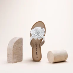 Mules BLANC Femme CUIR Motif Fleuri A Enfiler