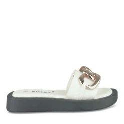 Mules BLANC Femme Motif Chaîne A Enfiler