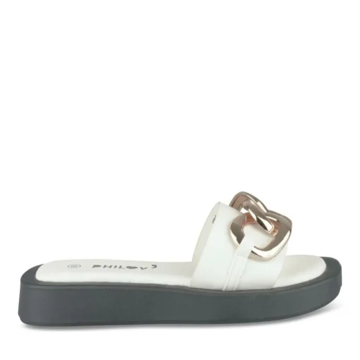 Mules BLANC Femme Motif Chaîne A Enfiler