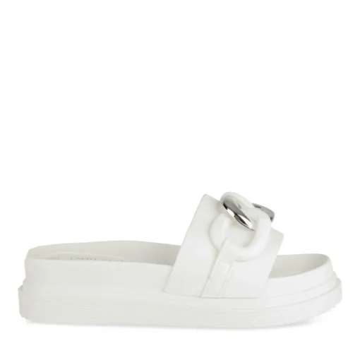 Mules BLANC Femme Motif Chaîne Boucle