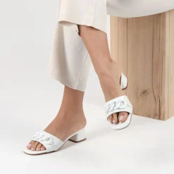 Mules BLANC Femme Motif Chaîne A Enfiler
