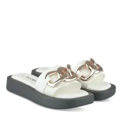 Mules BLANC Femme Motif Chaîne A Enfiler