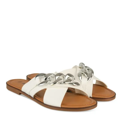 Mules BLANC Femme Motif Chaîne A Enfiler