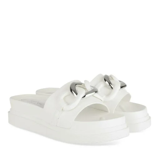 Mules BLANC Femme Motif Chaîne Boucle