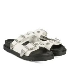 Mules BLANC Femme Motif Clouté A Enfiler