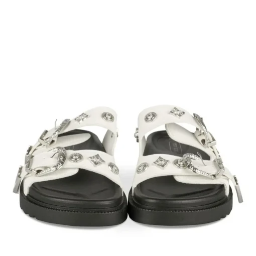 Mules BLANC Femme Motif Clouté A Enfiler
