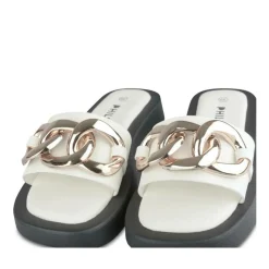Mules BLANC Femme Motif Chaîne A Enfiler