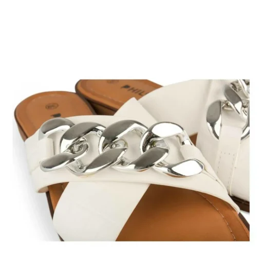 Mules BLANC Femme Motif Chaîne A Enfiler