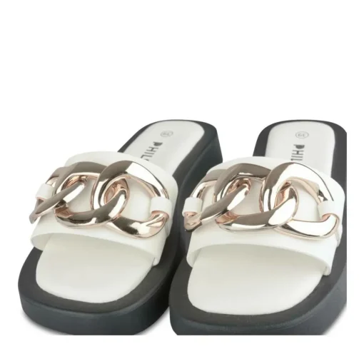 Mules BLANC Femme Motif Chaîne A Enfiler