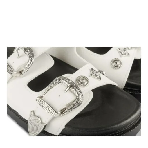 Mules BLANC Femme Motif Clouté A Enfiler