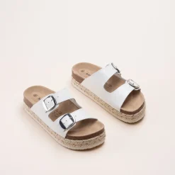 Mules BLANC Femme Motif Uni A Enfiler