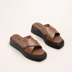 Mules COGNAC Femme CUIR Motif Uni A Enfiler