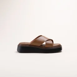 Mules COGNAC Femme CUIR Motif Uni A Enfiler