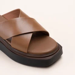 Mules COGNAC Femme CUIR Motif Uni A Enfiler