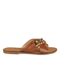 Mules COGNAC Femme Motif Chaîne A Enfiler