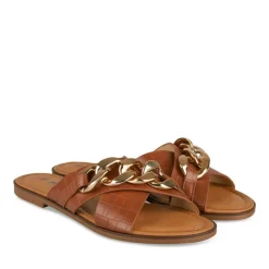 Mules COGNAC Femme Motif Chaîne A Enfiler