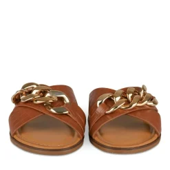 Mules COGNAC Femme Motif Chaîne A Enfiler