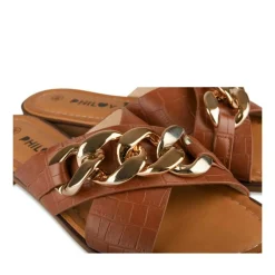 Mules COGNAC Femme Motif Chaîne A Enfiler