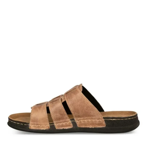 Mules Confort MARRON Homme CUIR Motif Uni Boucle