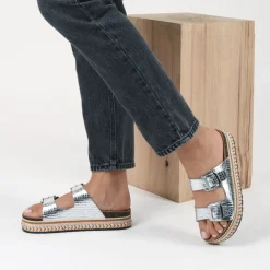 Mules Corde ARGENT Femme Motif Paillettes A Enfiler