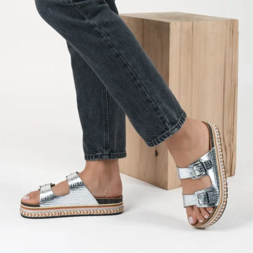 Mules Corde ARGENT Femme Motif Paillettes A Enfiler