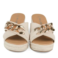 Mules Corde BEIGE Femme Motif Chaîne A Enfiler