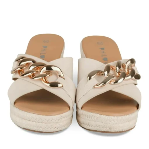 Mules Corde BEIGE Femme Motif Chaîne A Enfiler