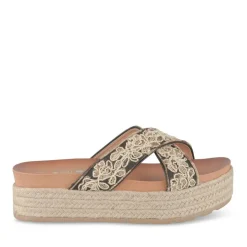 Mules Corde COGNAC Femme Motif Fleuri A Enfiler