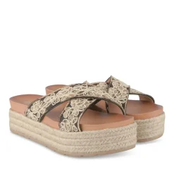 Mules Corde COGNAC Femme Motif Fleuri A Enfiler