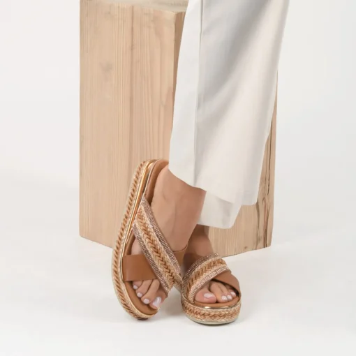 Mules Corde COGNAC Femme Motif Tressé A Enfiler