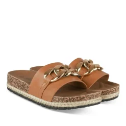 Mules Corde COGNAC Femme Motif Chaîne A Enfiler