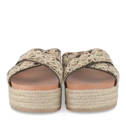 Mules Corde COGNAC Femme Motif Fleuri A Enfiler