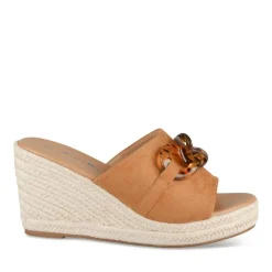 Mules Corde MARRON Femme Motif Chaîne A Enfiler