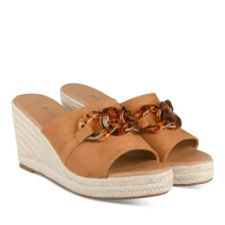 Mules Corde MARRON Femme Motif Chaîne A Enfiler