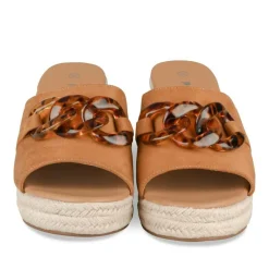 Mules Corde MARRON Femme Motif Chaîne A Enfiler