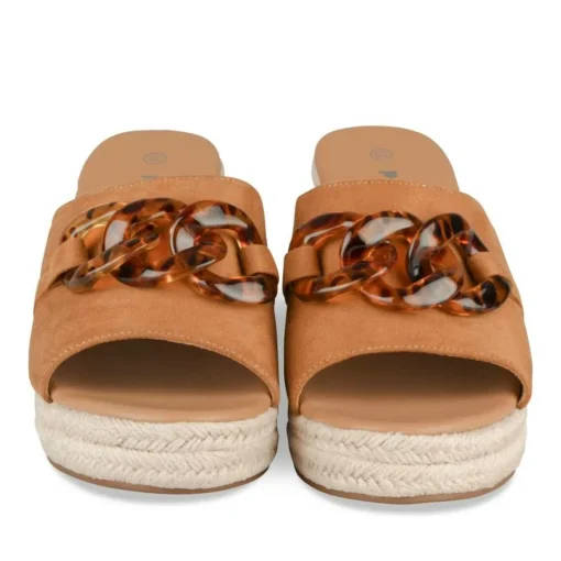 Mules Corde MARRON Femme Motif Chaîne A Enfiler