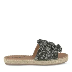 Mules Corde NOIR Femme Motif Fleuri A Enfiler